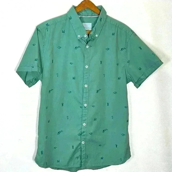 Steel & Jelly Button Down Short Sleeve  Shirt Men's Medium Ocean Beach Surf Swim - Picture 1 of 8